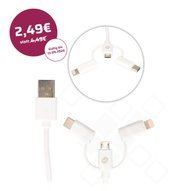 anco 3in1 USB-A auf microUSB + USB-C auf Lightning Daten- und Ladekabel MFI 1m- white