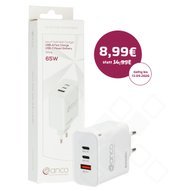anco GaN Triple Wall Charger 2x USB-C, 1x USB-A 65W - white